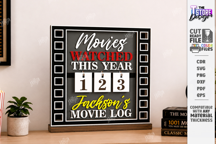 Led Lights Movies Counter - Cinema Tracker Sign Laser Cut