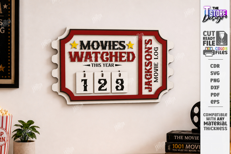 Led Lights Movies Counter - Cinema Tracker Sign Laser Cut