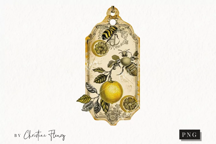 Lemon Honey Vintage Tags | Farmhouse PNG