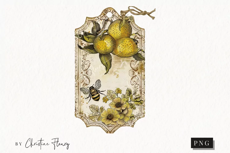 Lemon Honey Vintage Tags | Farmhouse PNG