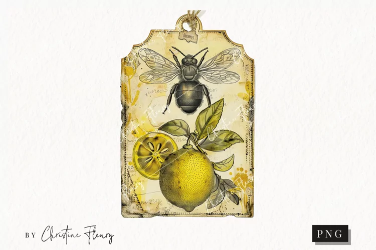Lemon Honey Vintage Tags | Farmhouse PNG