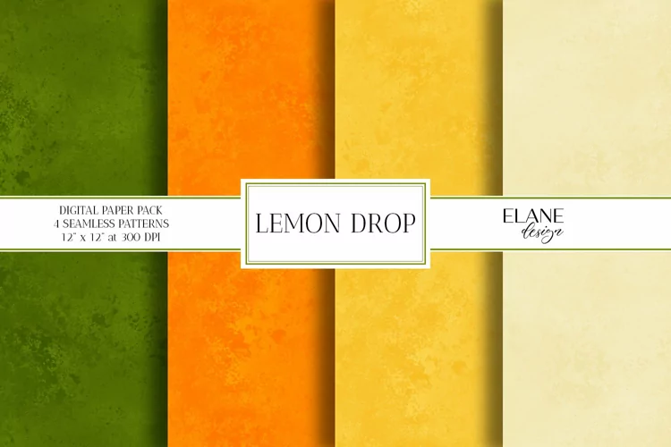Green Orange Yellow Lemon Digital Paper, Powder Texture