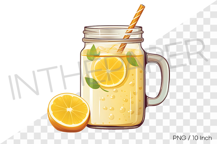 Lemon smoothie in glass jar PNG fruit cartoon summer clipart