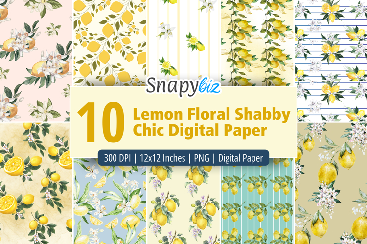 Lemon Floral Shabby Chic Digital Paper
