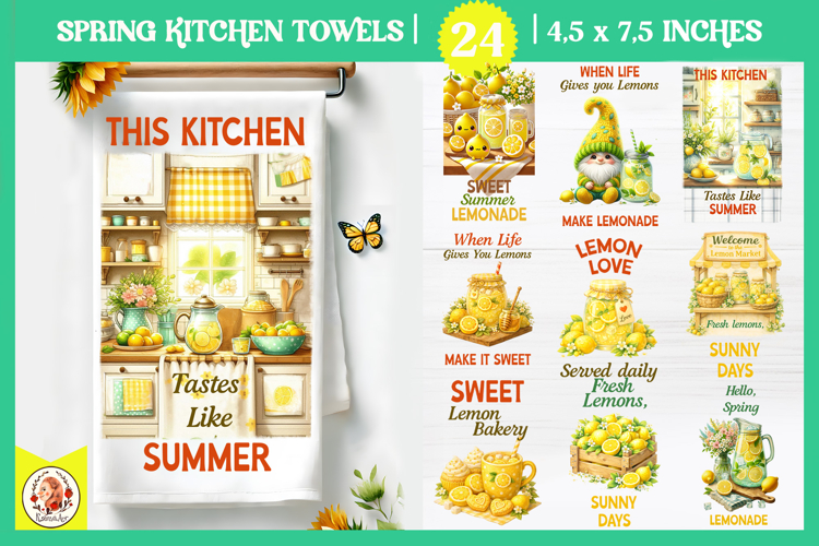 Lemon Kitchen Towel Bundle, Spring Summer Kitchen Towel