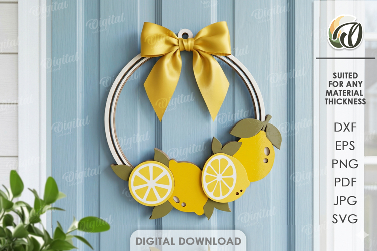 3D Lemon Decor Laser Cut. Round Door Hanger SVG