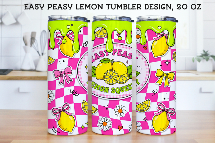 Easy Peasy Lemon Squeezy 20oz Tumbler Wrap PNG, Pink Checker