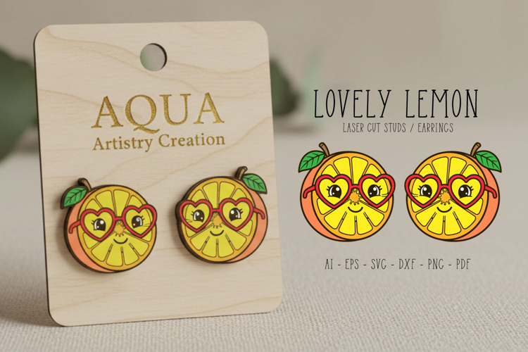 Whimsical LEMON Studs, Earring, Laser Cut SVG Template