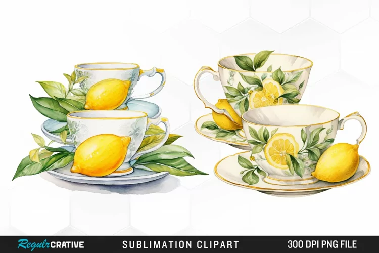 Watercolor Lemon Tea Sublimation PNG Clipart