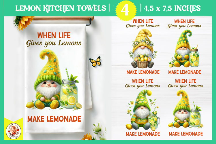 Lemon Kitchen Towel Design, Summer lemon Gnome Towel