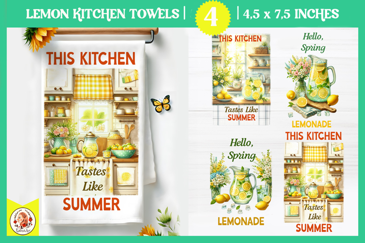 Lemon Kitchen Towel Design, Summer lemon farmhouse Towel