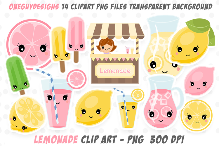 Kawaii Lemonade Clipart | Cute Lemon Stickers PNG Bundle