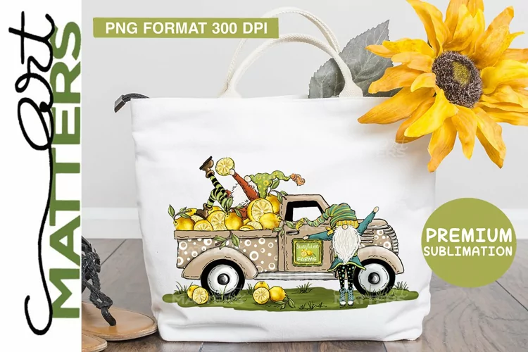 Lemons Gnome Vintage Truck - 300 DPI - Hand Painted