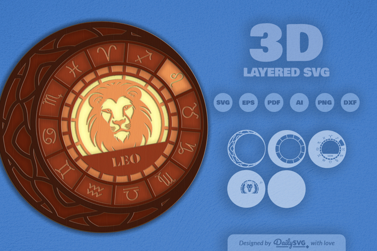 Leo Zodiac Layered Laser Cut