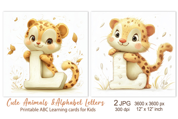 Cute Leopard Baby Animal Alphabet Letters ABC Printable card