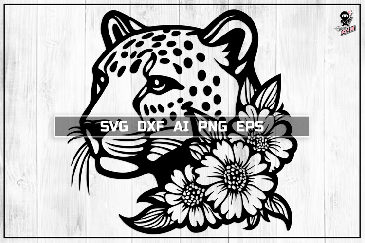 Floral Leopard SVG, Wild Animal Portrait Cut File