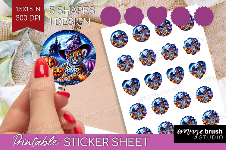 Leopard Halloween Round Sticker Cute Animal Printable