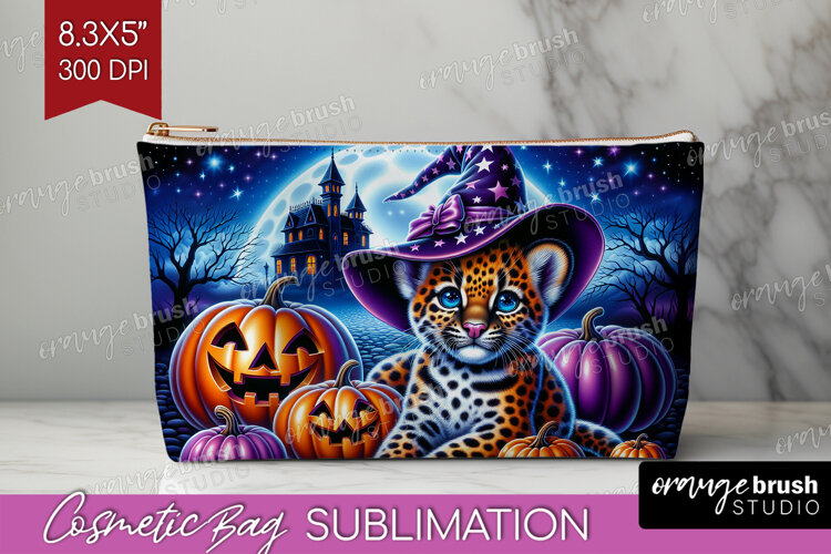 Leopard Halloween Cosmetic Bag Cute Animal Makeup Bag PNG example image 1