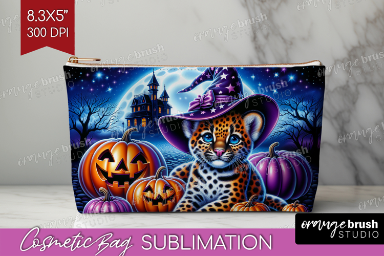 Leopard Halloween Cosmetic Bag Cute Animal Makeup Bag PNG