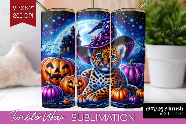 Leopard Halloween Tumbler Wrap Cute Animal Tumbler PNG