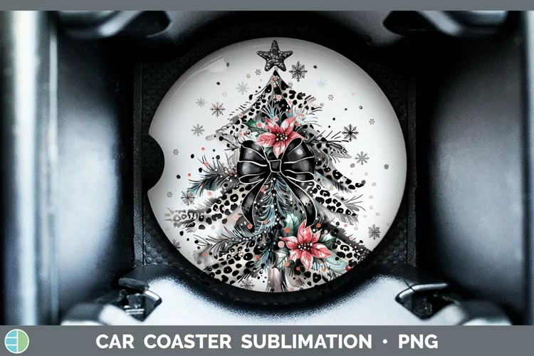 Leopard Black Christmas Tree Car Coaster Sublimation Coaster