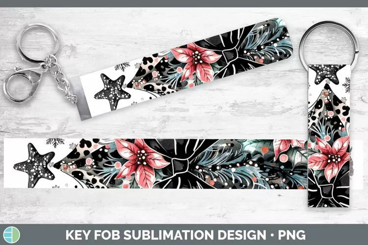 Leopard Black Christmas Tree Key Fob Sublimation Wristlet De