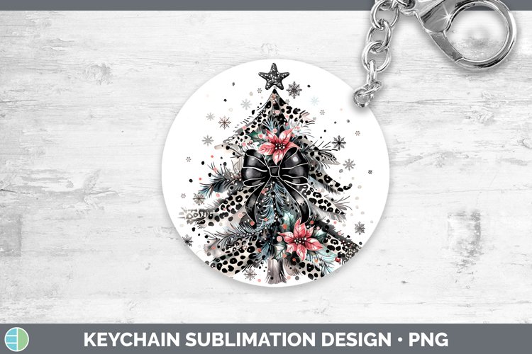 Leopard Black Christmas Tree Keychain Sublimation Keyring De