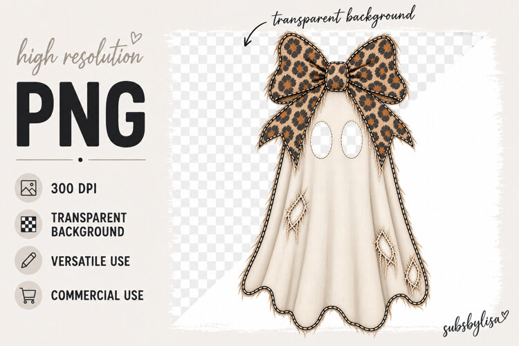 Halloween png, Ghost png, Leopard Bow Ghost png example image 1