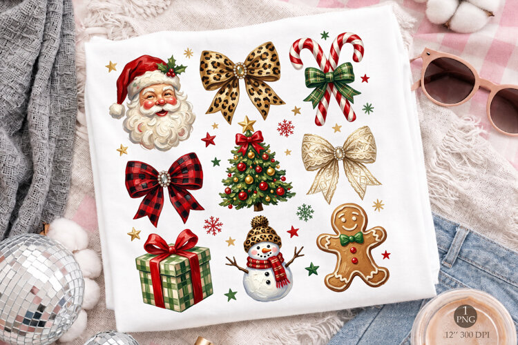 Leopard Buffalo Plaid Christmas PNG, Holiday Clipart example image 1