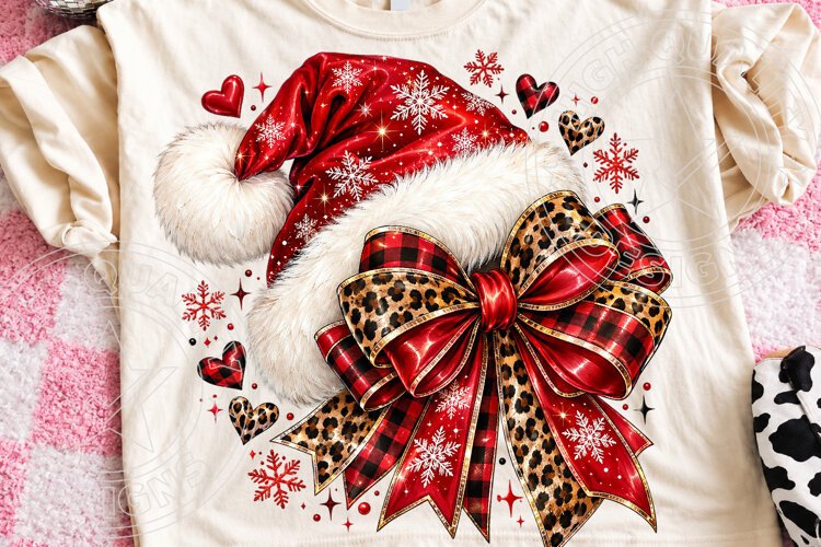 Leopard Buffalo Plaid Santa Hat PNG example image 1
