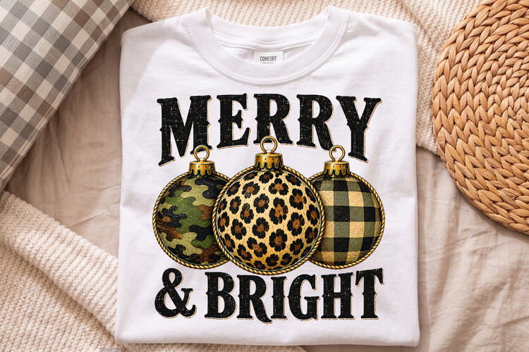 Leopard Camo Merry And Bright PNG - Christmas Shirt example image 1