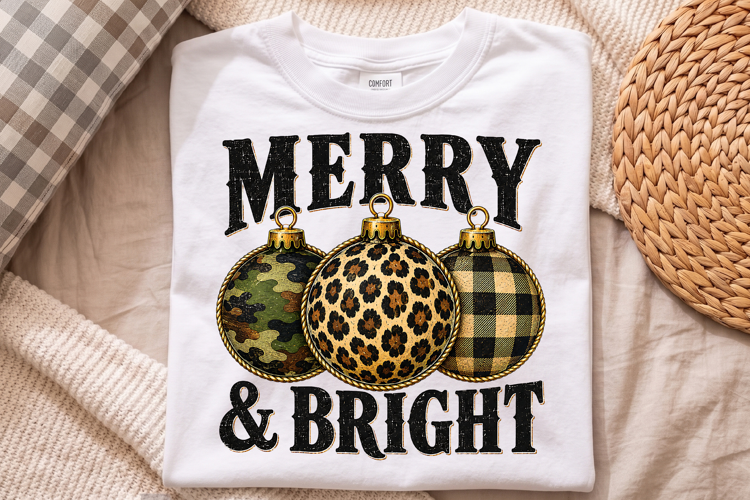 Leopard Camo Merry And Bright PNG - Christmas Shirt