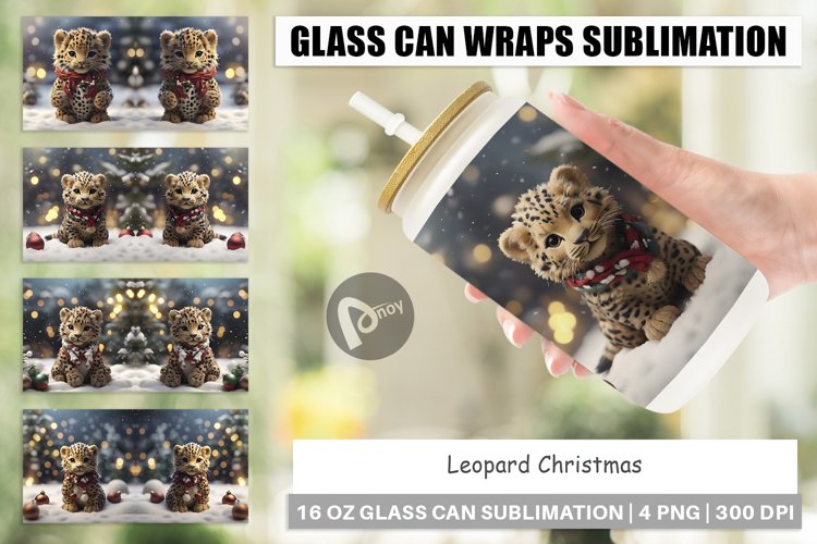 Glass Can Wraps Leopard Christmas