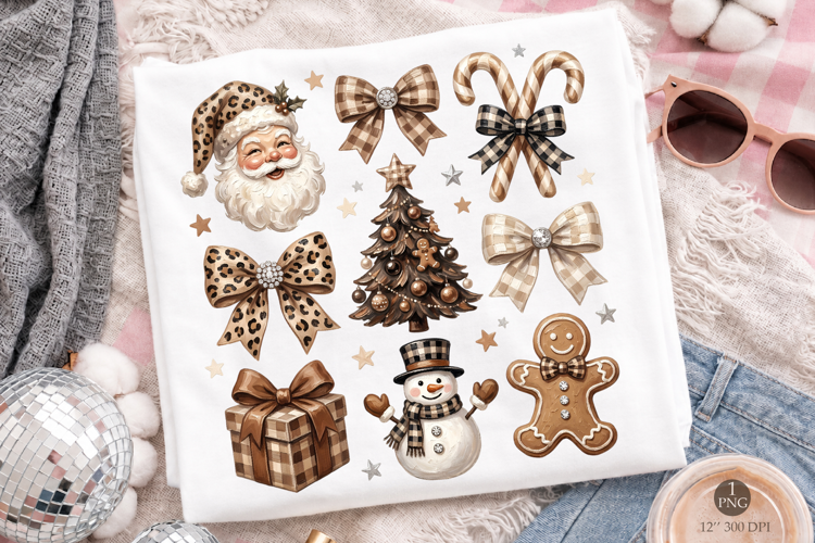 Leopard Christmas Clipart PNG, Neutral Holiday