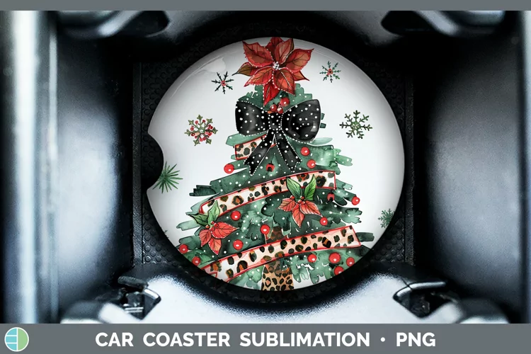Leopard Christmas Tree Car Coaster Sublimation Coaster Desig
