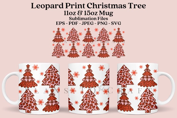 leopard christmas tree coffee mug sublimation wrap glass mug wrap svg presized for 11oz and 15oz glass mug are sublimation files