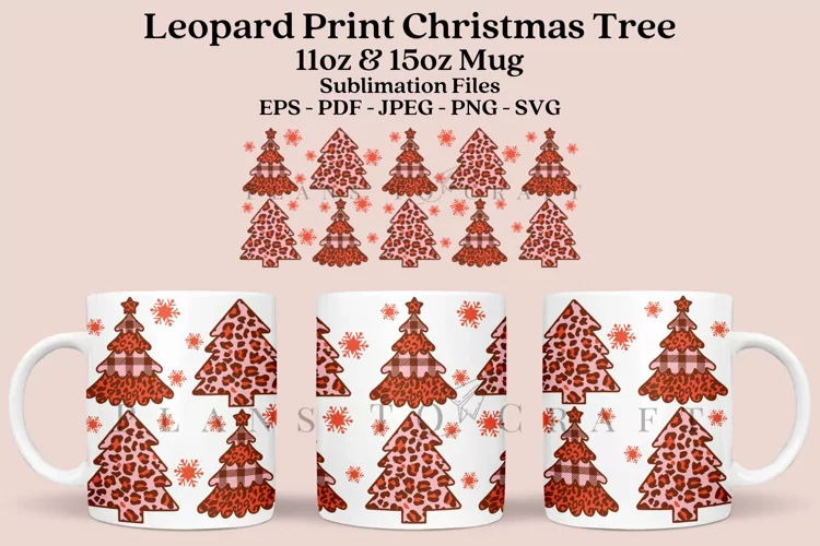 Leopard Print Christmas Tree Mug Sublimation Wrap SVG