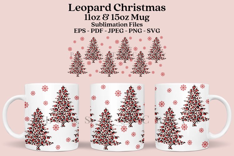 leopard christmas tree coffee mug sublimation wrap glass mug wrap svg presized for 11oz and 15oz glass mug are sublimation files
