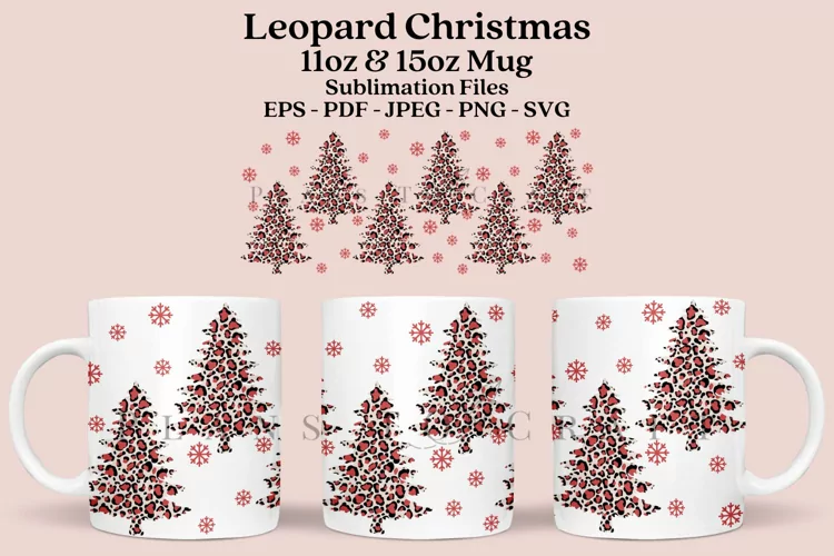Leopard Christmas Tree Mug Sublimation Wrap SVG 11oz - 15oz