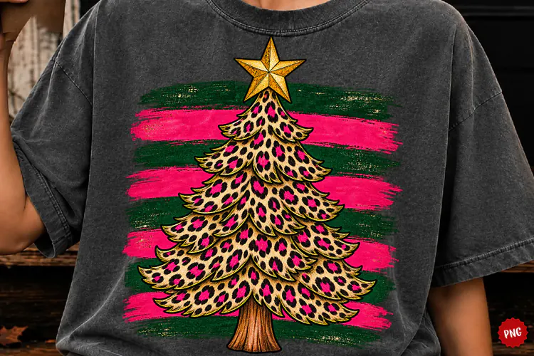 Leopard Christmas Tree PNG, Festive Holiday Tree Design Png