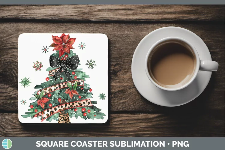 Leopard Christmas Tree Square Coaster Sublimation Coaster De