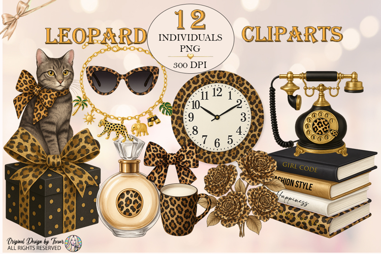 Leopard Clipart PNG Bundle | 12 Fashion Animal Print Set