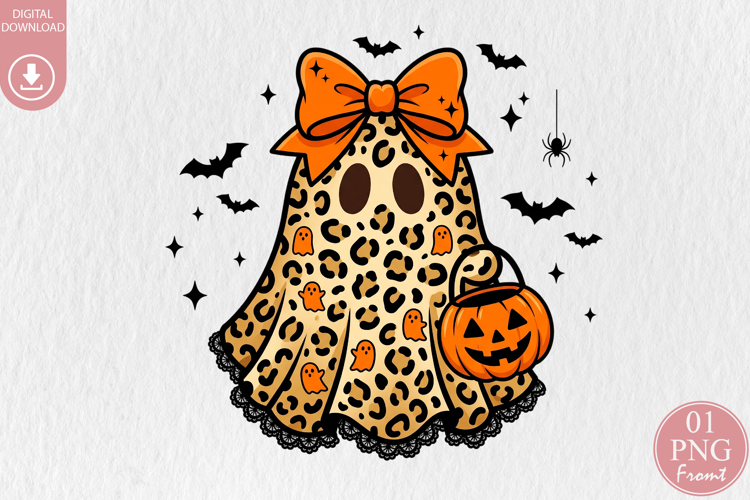 Leopard Halloween Ghost PNG, Girly Spooky Sublimation Design
