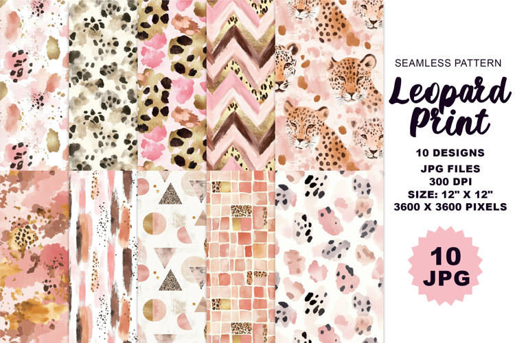 Leopard Print Seamless Pattern Bundle Pink Neutral Animal