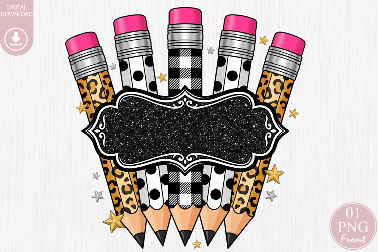 Leopard Pencil Frame PNG - Back to School Monogram