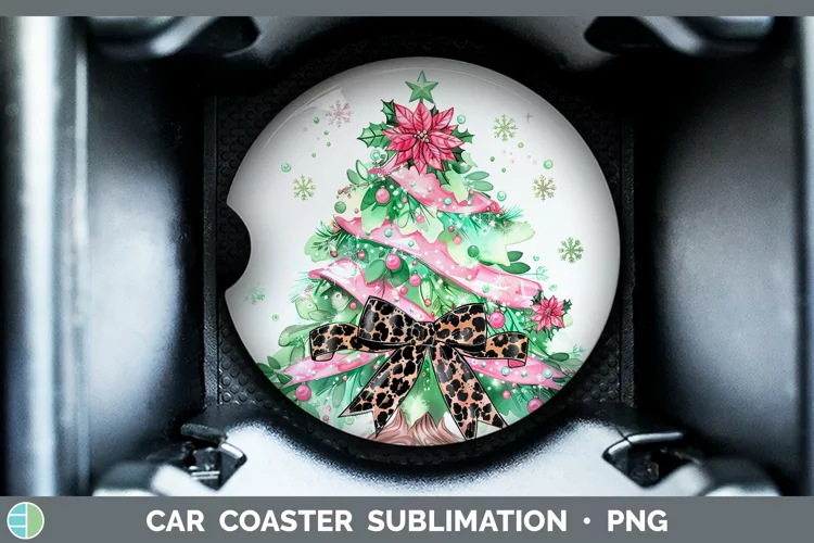 Leopard Pink Green Christmas Tree Car Coaster Sublimation Co