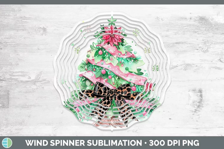 Leopard Pink Green Christmas Tree Wind Spinner Sublimation S