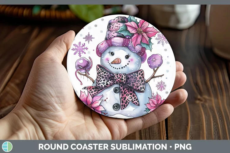 Leopard Pink Snowman Round Coaster Sublimation Coaster Desig