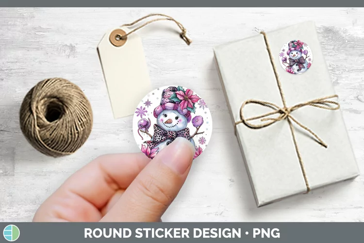 Leopard Pink Snowman Stickers | Round Labels Designs