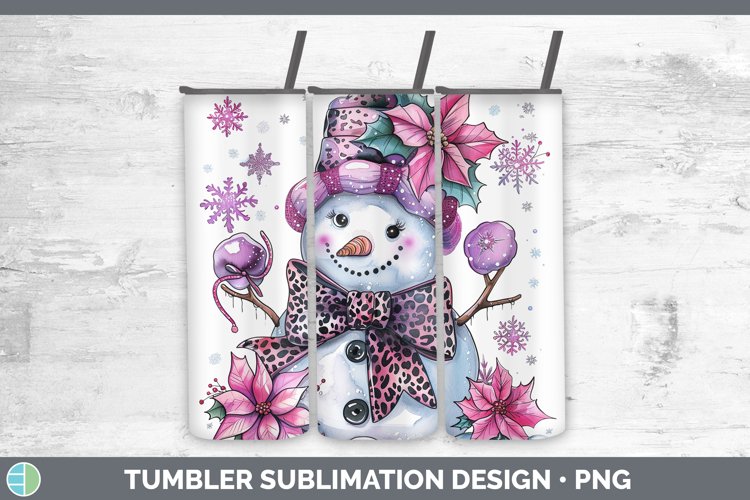 Leopard Pink Snowman Tumbler Sublimation 20 oz Skinny Tumble